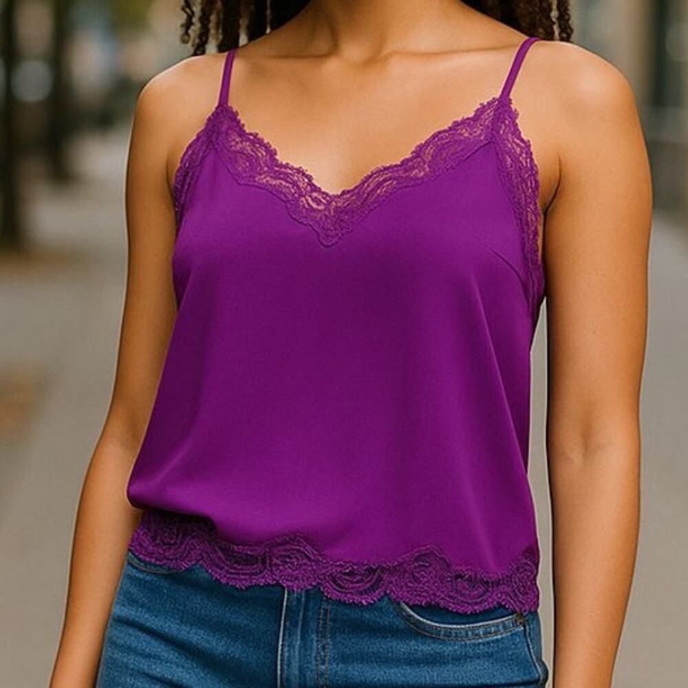 St. John's Bay Built in bra Purple Spaghetti Strap Stretch Camisole Size LP NWT